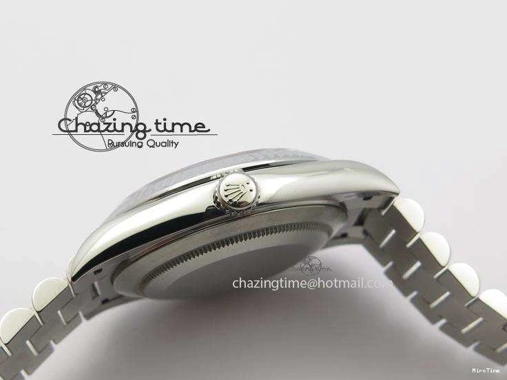 MiroTime 0424 Stretchable DayDate 40mm BP-Maker 228206 SS Green Roman Dial (Fluted Bezel) On SS Bracelet ETA 3904